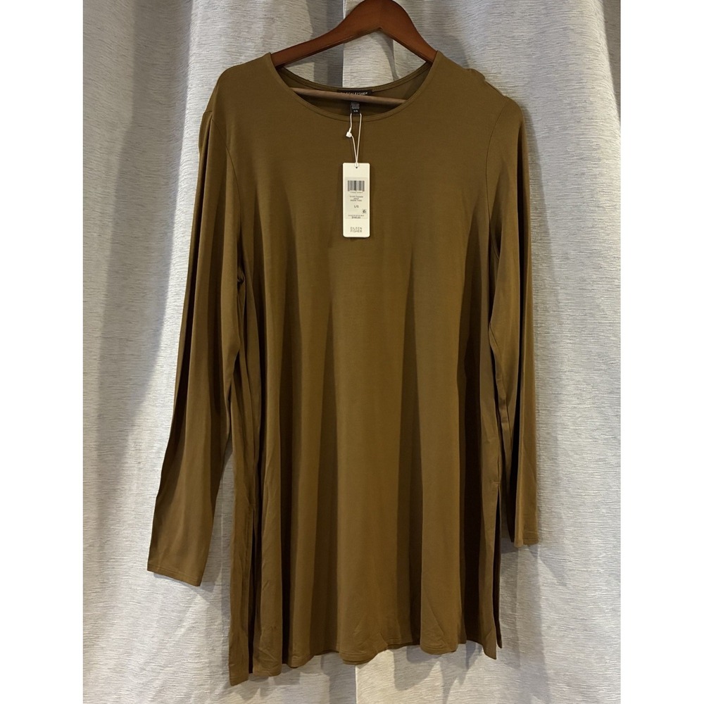 Eileen Fisher Gold Leaf Round Neck Tunic Lagenlook R7VFF-T4348M Women L NEW